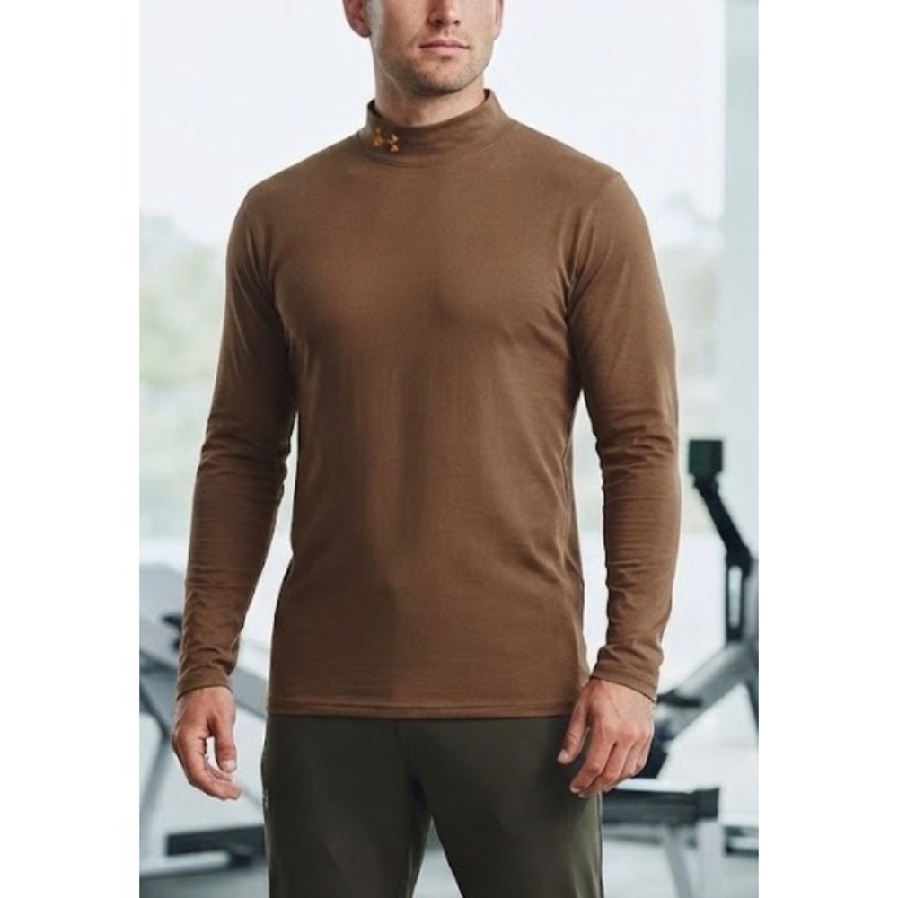 Under Armour ColdGear Mock Neck Compression Shirt Mens Large Brown Tactical Base